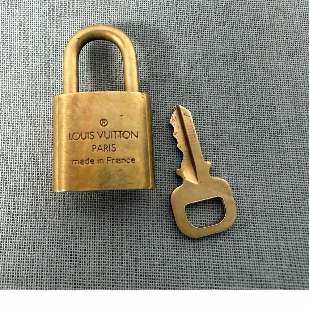 Louis Vuitton Padlock and Key #308 Gold Brass Lock Matching Numbers Authentic
